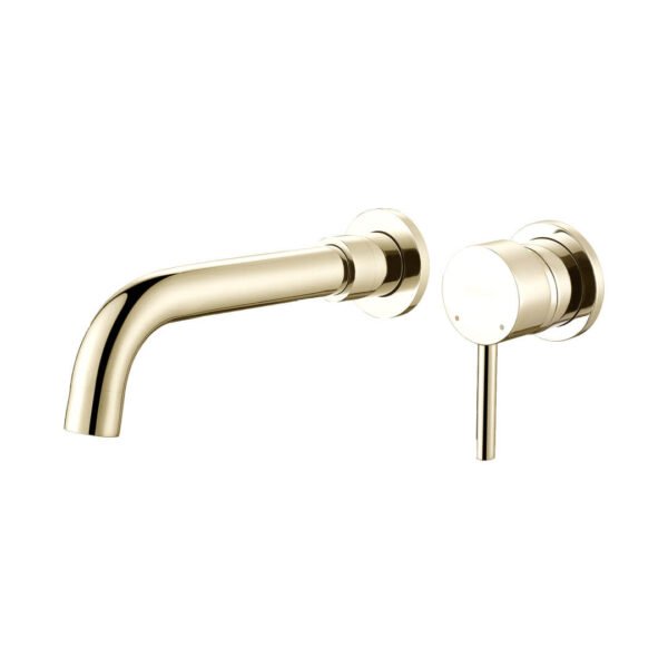 Modern Brush Gold wall-mounted basin mixer faucets featuring NPT threads for secure connections