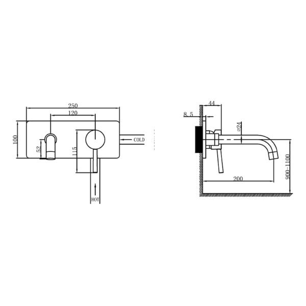 Modern wall-mounted basin mixer faucets featuring NPT threads specifications