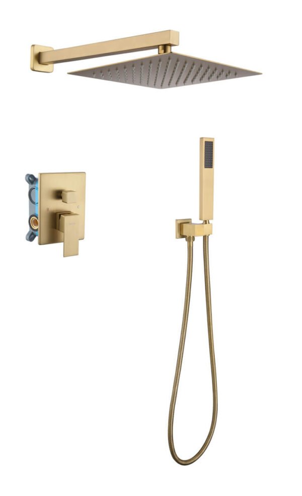 2 Way rain shower set with pressure balance valve Brush Gold