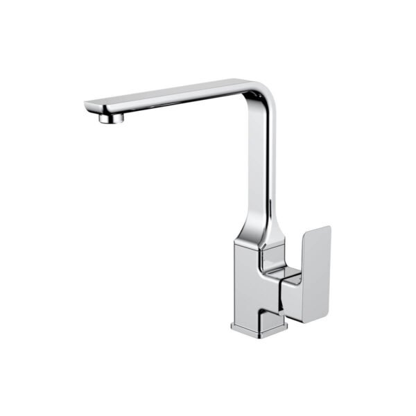 A single-level kitchen faucet with a high arc design for easy filling of tall pots and a spacious reach for comfortable cleaning