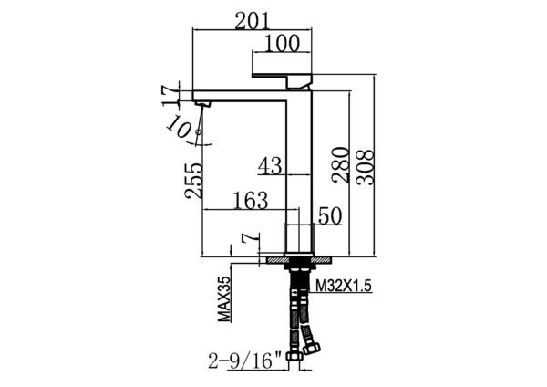 Square High-Arc Basin Mixer specification