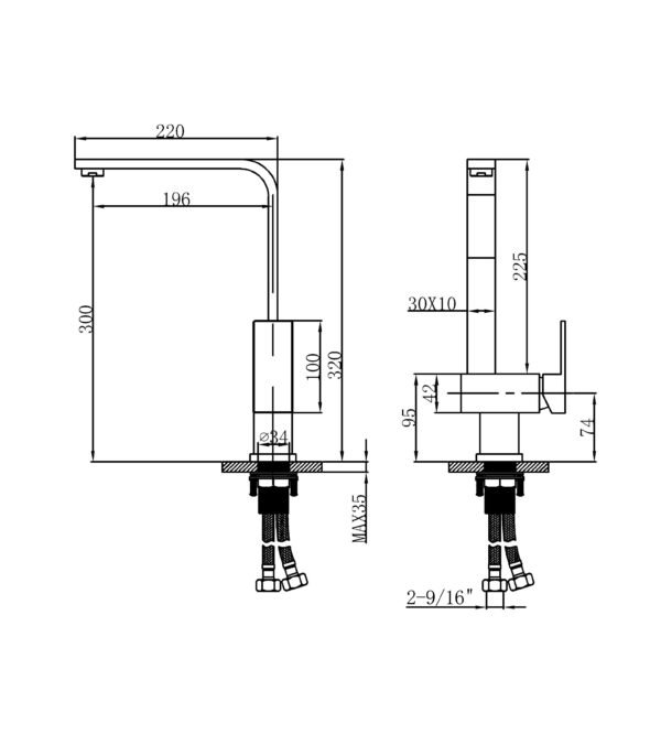 Square Single-Lever Kitchen Mixer specification