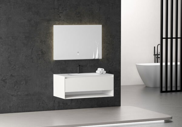 Vanity with Sleek Storage & LED Mirror