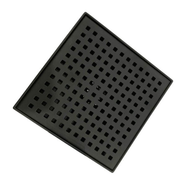 4" grid matt black square shower drain